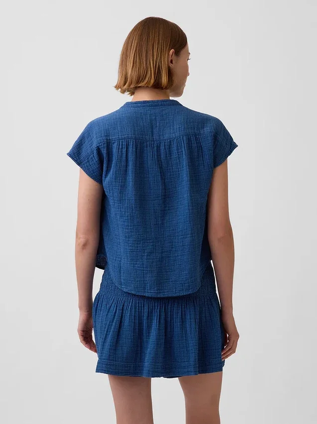 Partes de arriba oversize de gasa de algodón con cuello abierto