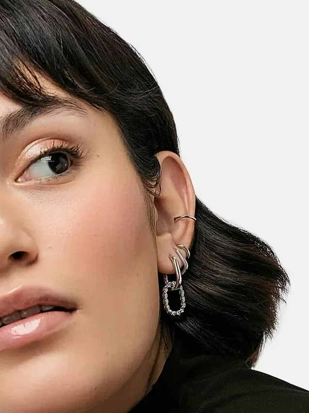 Pendientes de aro doble de plata «Ash» de Ana Luisa