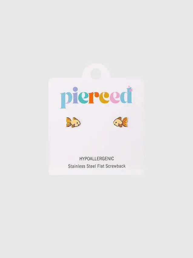 Pendientes de rosca con pez dorado de Pierced Co