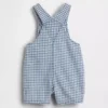 Peto corto de denim a cuadros vichy con bolsillo de osito para bebé
