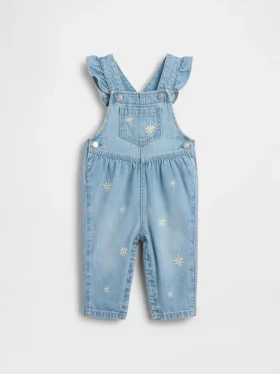Peto de vaquero con bordado floral para bebé