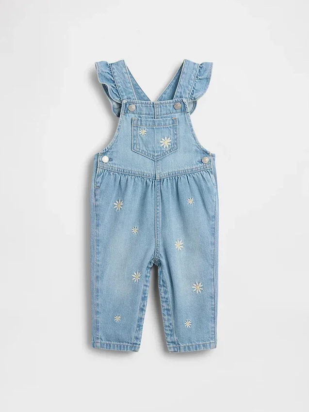 Peto de vaquero con bordado floral para bebé
