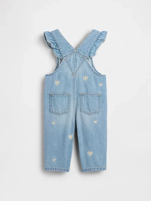 Peto de vaquero con bordado floral para bebé