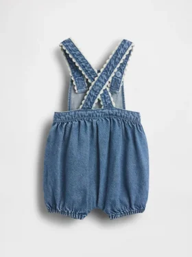 Peto tipo burbuja de denim para bebé con bolsillos de parche