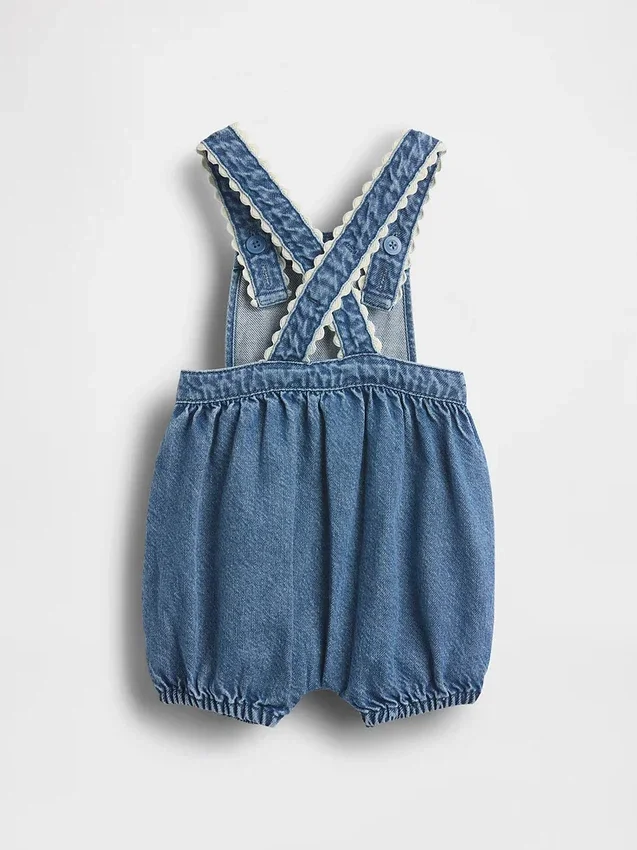 Peto tipo burbuja de denim para bebé con bolsillos de parche