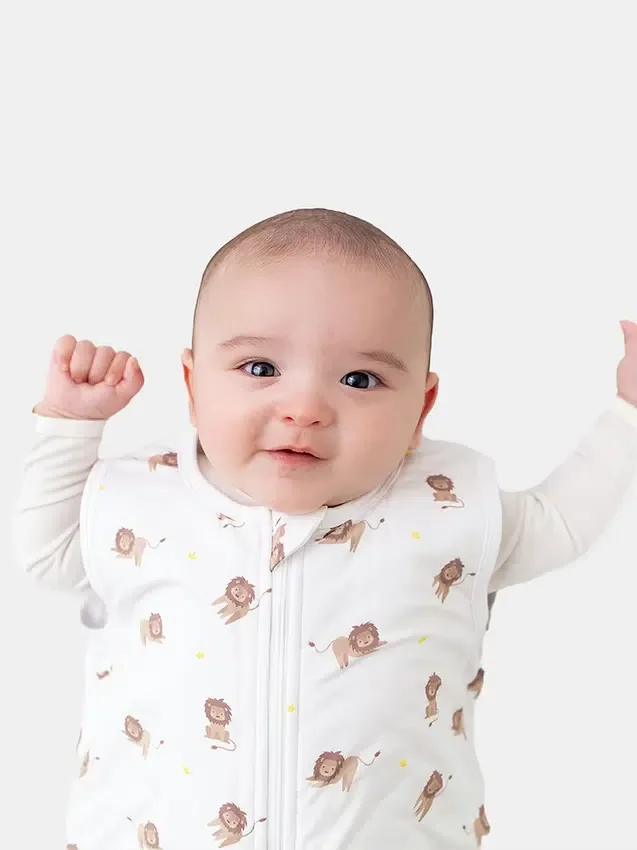 Saco de dormir de bambú con estampado de león, de 0 a 12 meses