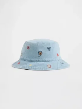 Sombrero de pescador de denim bordado para bebés y niños
