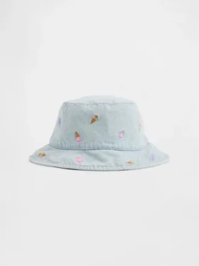 Sombrero de pescador de denim bordado para bebés y niños