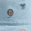 Sombrero de pescador de denim bordado para bebés y niños