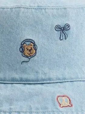 Sombrero de pescador de denim bordado para bebés y niños