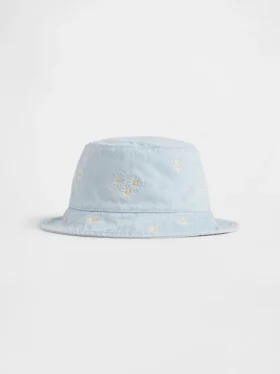 Sombrero de pescador de denim con margaritas para bebés y niños