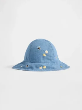 Sombrero de sol de denim bordado para bebé