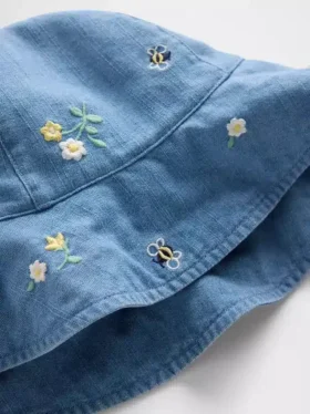 Sombrero de sol de denim bordado para bebé