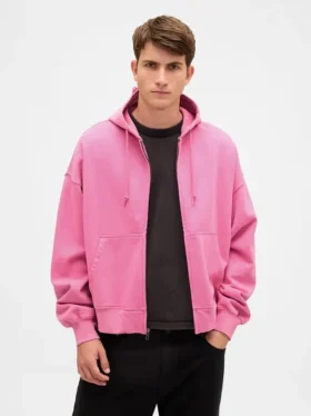 Sudadera con capucha, cremallera completa y corte corto oversize para adulto