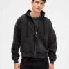 Sudadera con capucha, cremallera completa y corte corto oversize para adulto