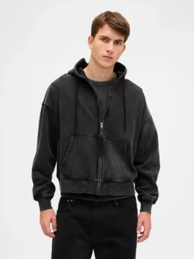 Sudadera con capucha, cremallera completa y corte corto oversize para adulto