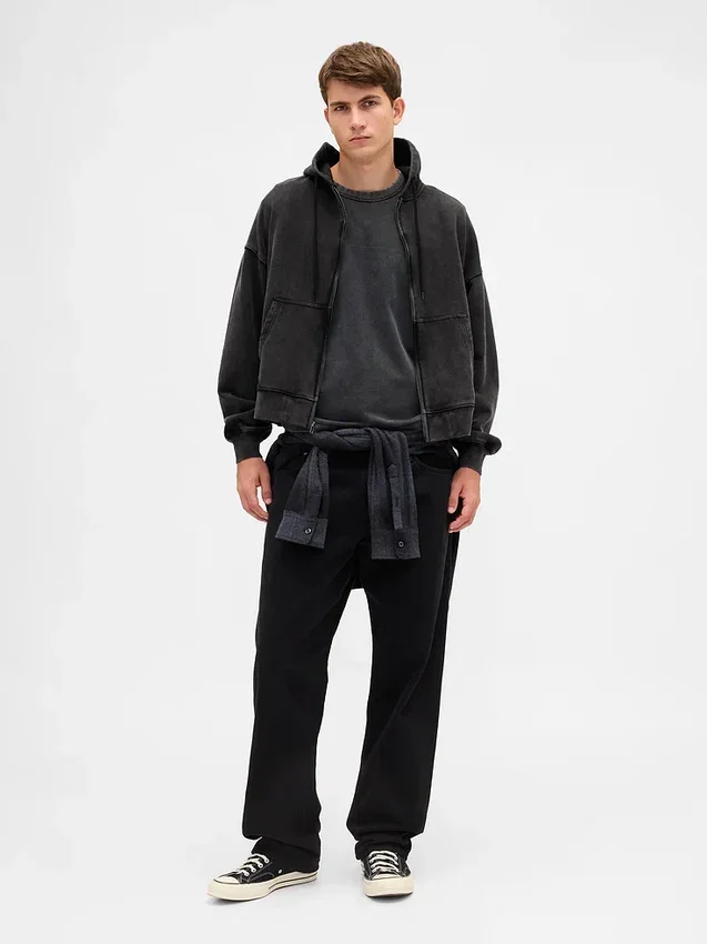 Sudadera con capucha, cremallera completa y corte corto oversize para adulto