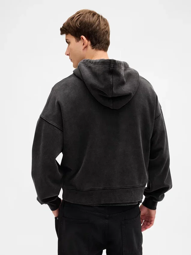 Sudadera con capucha, cremallera completa y corte corto oversize para adulto