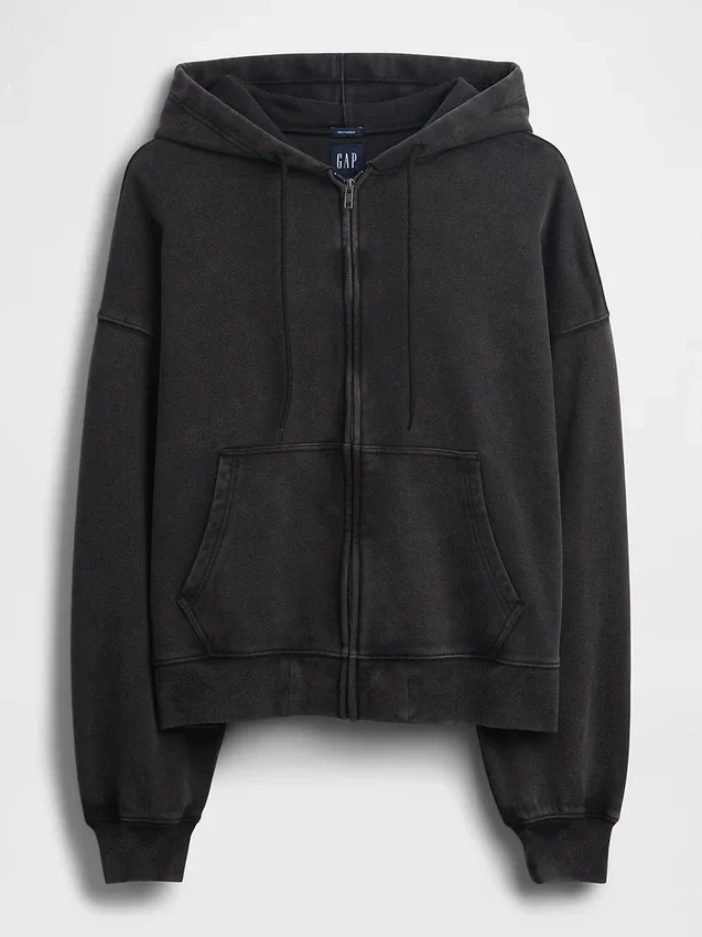 Sudadera con capucha, cremallera completa y corte corto oversize para adulto