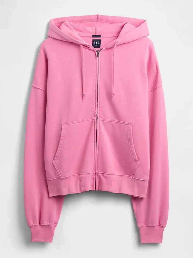 Sudadera con capucha, cremallera completa y corte corto oversize para adulto