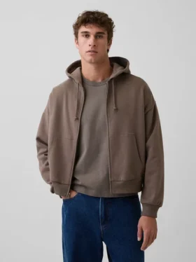 Sudadera con capucha, cremallera y corte corto oversize Vintagesoft