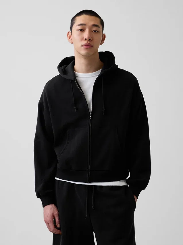 Sudadera con capucha, cremallera y corte corto oversize Vintagesoft