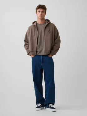 Sudadera con capucha, cremallera y corte corto oversize Vintagesoft