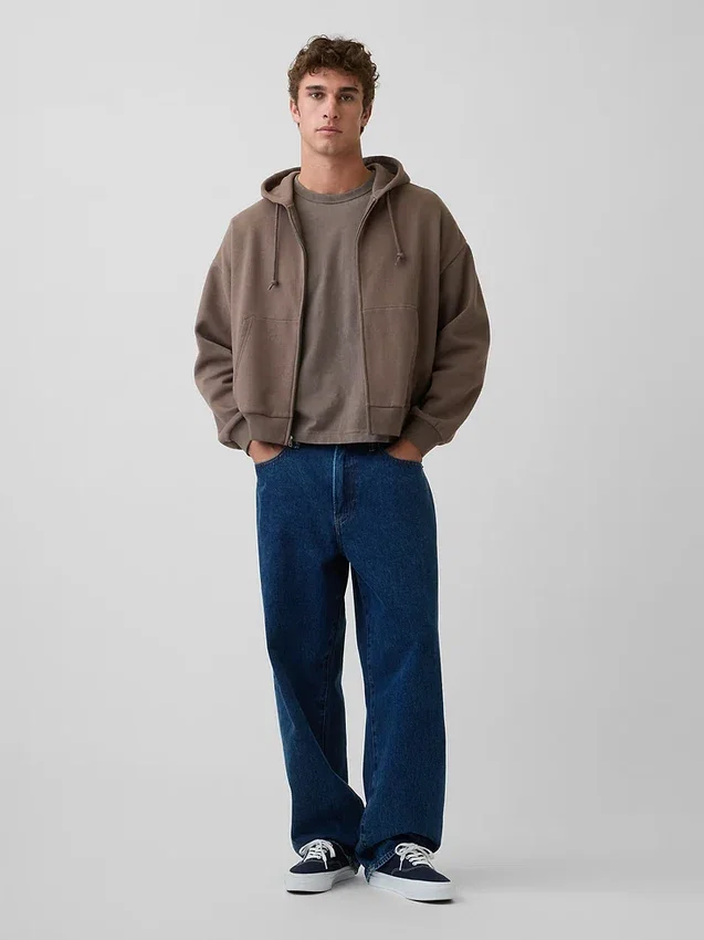 Sudadera con capucha, cremallera y corte corto oversize Vintagesoft