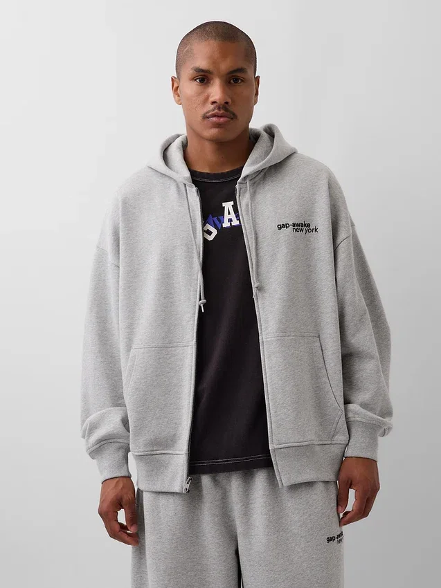 Sudadera con capucha, cremallera y logo oversize de GAP × Awake NY