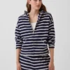 Sudadera con capucha, cremallera y rayas oversize de tejido de rizo