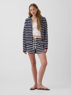 Sudadera con capucha, cremallera y rayas oversize de tejido de rizo