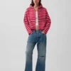 Sudadera con capucha, cremallera y rayas oversize de tejido de rizo