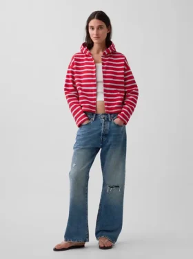Sudadera con capucha, cremallera y rayas oversize de tejido de rizo