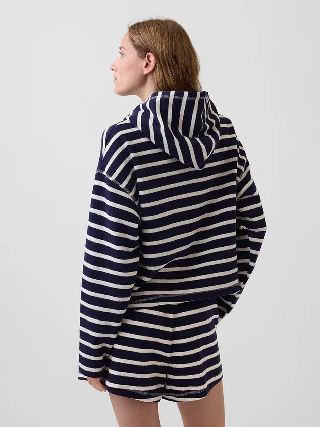 Sudadera con capucha, cremallera y rayas oversize de tejido de rizo