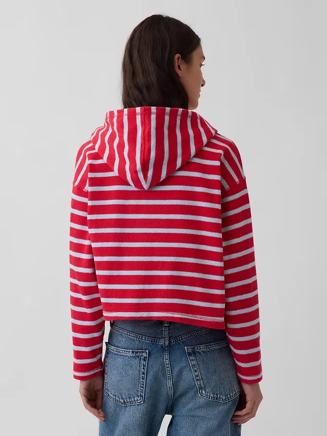 Sudadera con capucha, cremallera y rayas oversize de tejido de rizo