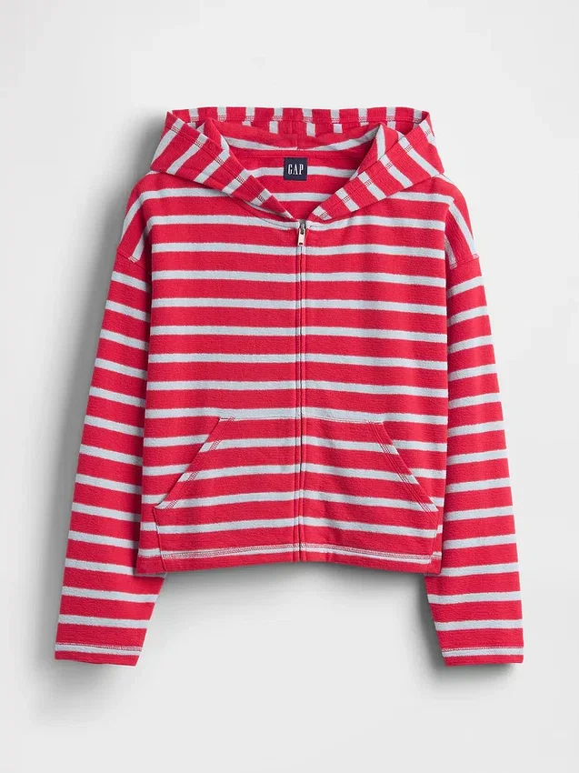 Sudadera con capucha, cremallera y rayas oversize de tejido de rizo