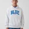 Sudadera con capucha de felpa francesa gruesa azul con logotipo