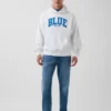 Sudadera con capucha de felpa francesa gruesa azul con logotipo