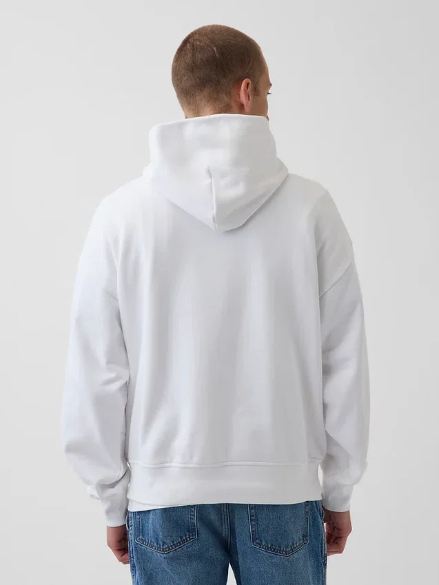 Sudadera con capucha de felpa francesa gruesa azul con logotipo
