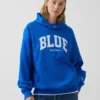 Sudadera con capucha de felpa francesa gruesa azul con logotipo