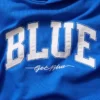 Sudadera con capucha de felpa francesa gruesa azul con logotipo