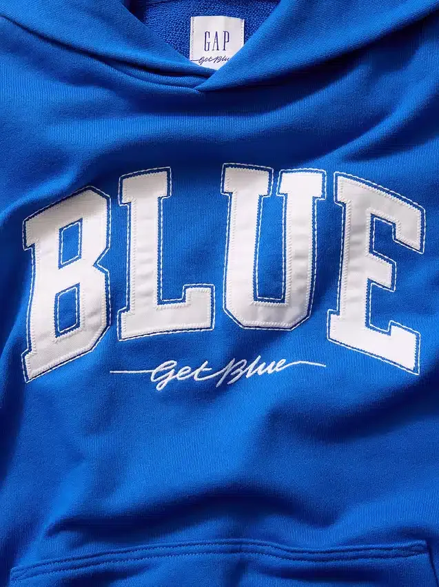 Sudadera con capucha de felpa francesa gruesa azul con logotipo