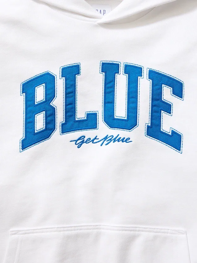 Sudadera con capucha de felpa francesa gruesa azul con logotipo