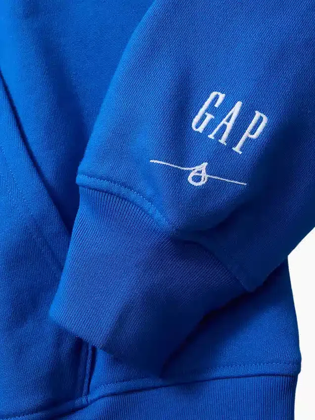 Sudadera con capucha de felpa francesa gruesa azul con logotipo
