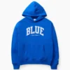 Sudadera con capucha de felpa francesa gruesa azul con logotipo