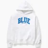 Sudadera con capucha de felpa francesa gruesa azul con logotipo