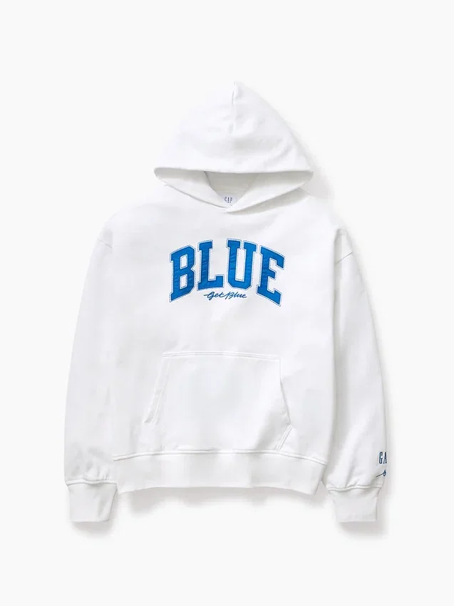Sudadera con capucha de felpa francesa gruesa azul con logotipo