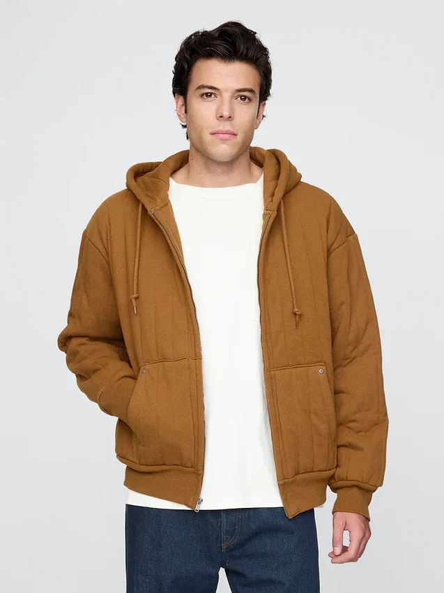 Sudadera con capucha, forro de tejido de pan de miel y cremallera