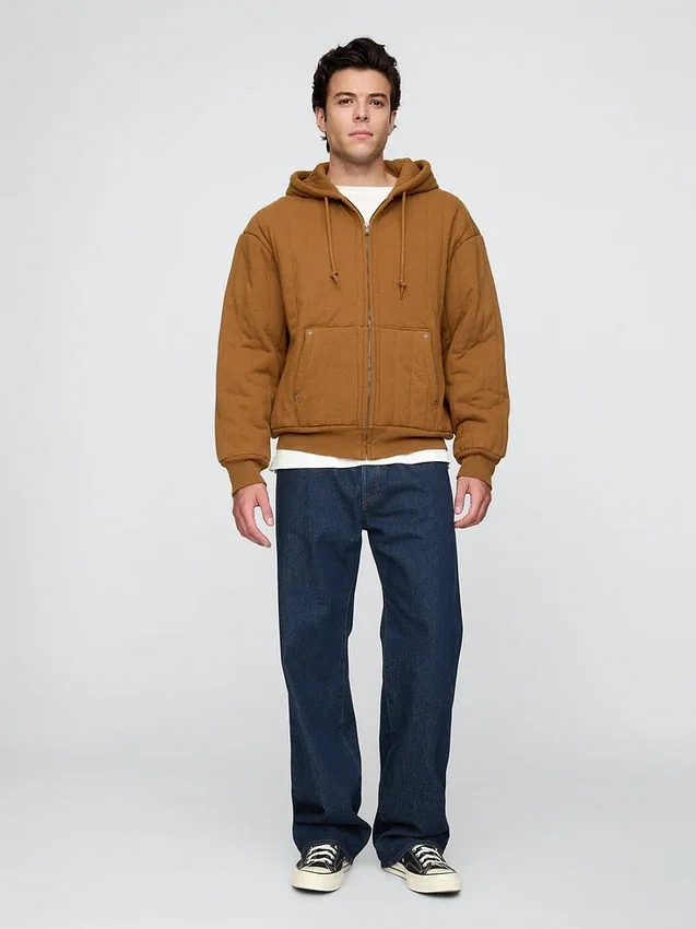 Sudadera con capucha, forro de tejido de pan de miel y cremallera