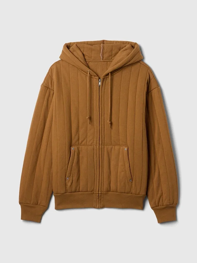 Sudadera con capucha, forro de tejido de pan de miel y cremallera